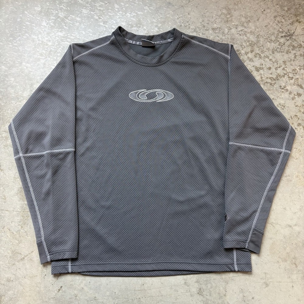 Vintage Y2K Salomon Motomesh Thermal Long Sleeve Shirt Gray Pullover Logo Sz XL