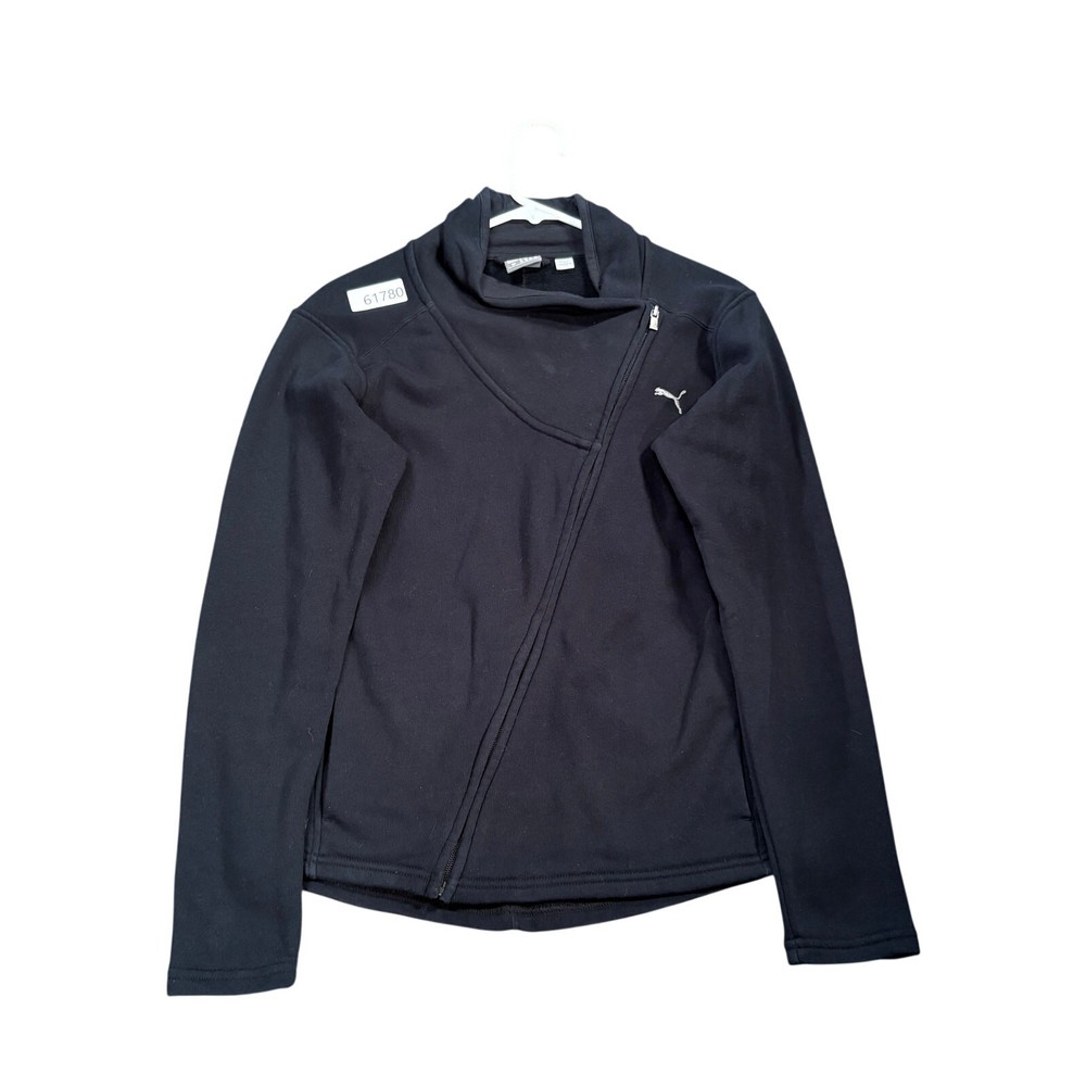 Puma Jacket Women's Size S Black Asymmetrical Zip Athleisure Pockets Long Sleeve