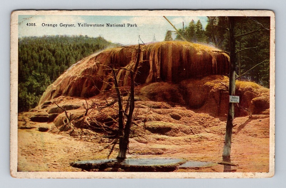 Yellowstone National Park, Orange Geyser, Series #4305 Vintage Souvenir Postcard