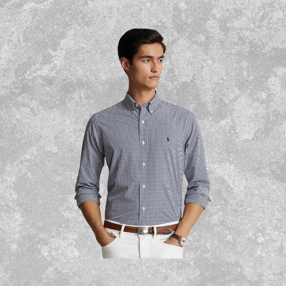 Polo Ralph Lauren Gingham Button Down Shirt Mens Large Blue White Preppy