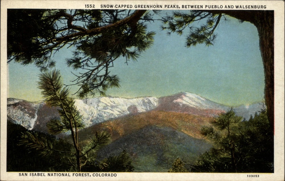 Pueblo Colorado San Isabel Natl Forest snow-capped Greenhorn peaks postcard