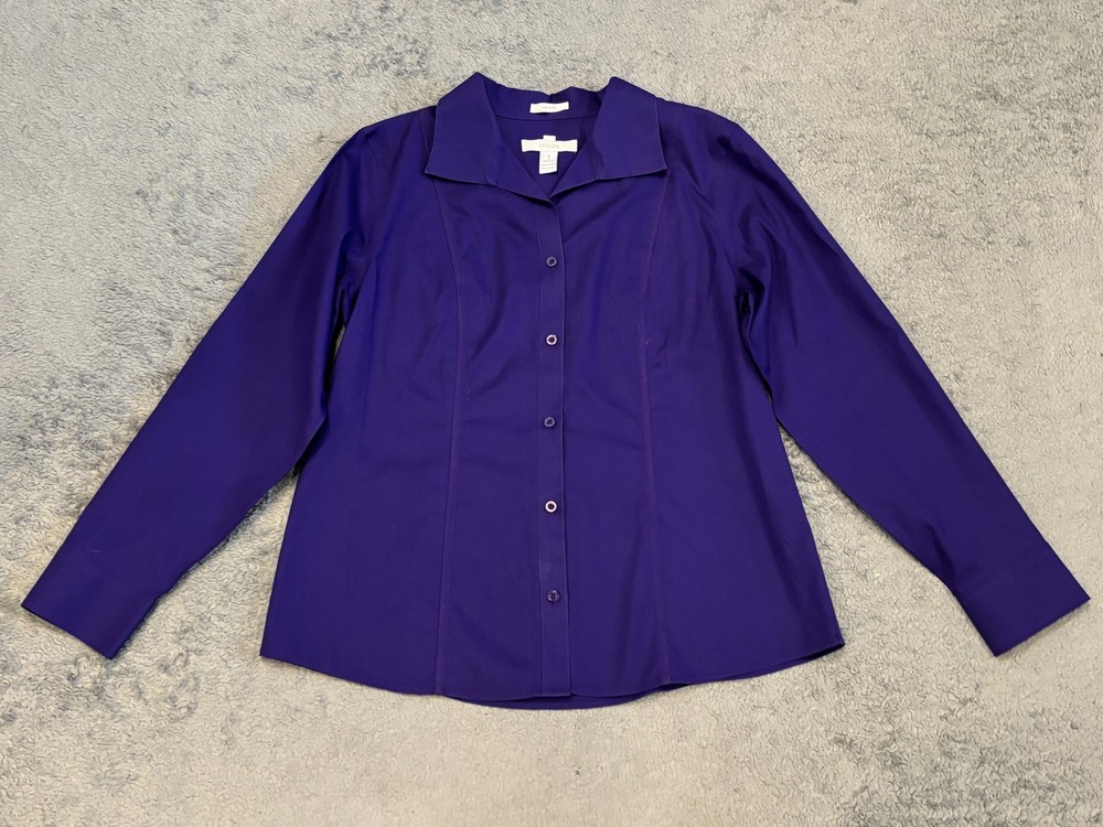 Chico's Shirt Size 1 No Iron Long Sleeve Purple Button Down Cotton Top Career