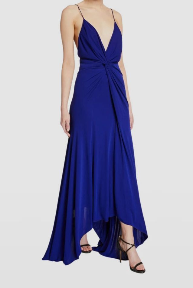 $1595 Galvan London Women's Blue Knotted Deep-V Jersey Dress Size IT36 US4