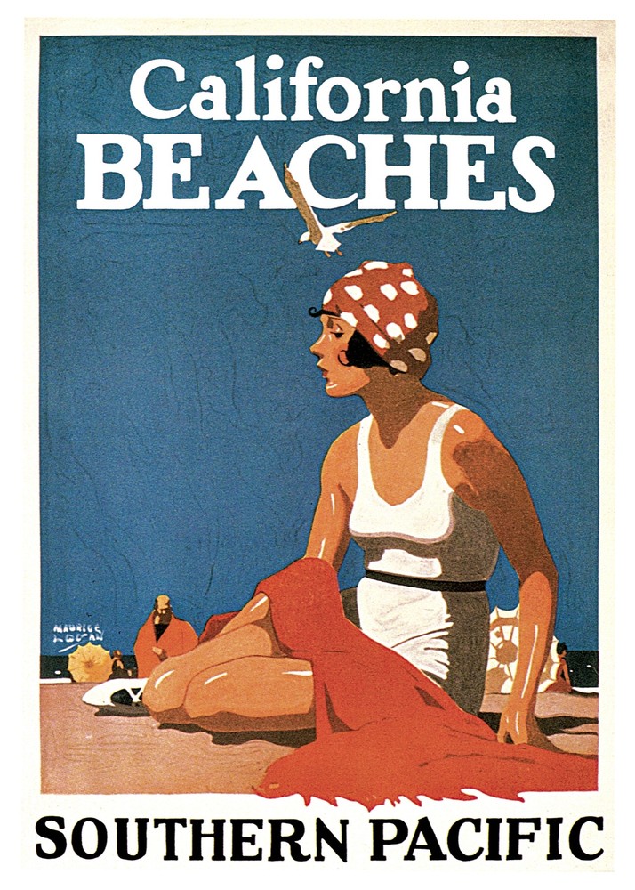 Decor California Beaches Travel Poster. Fine Graphic Design. Home Wall Art. 1957
