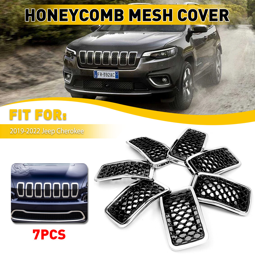 Front Hood Grille Insert For 14-18 Jeep Cherokee W/Chrome Trims Honeycomb Mesh S