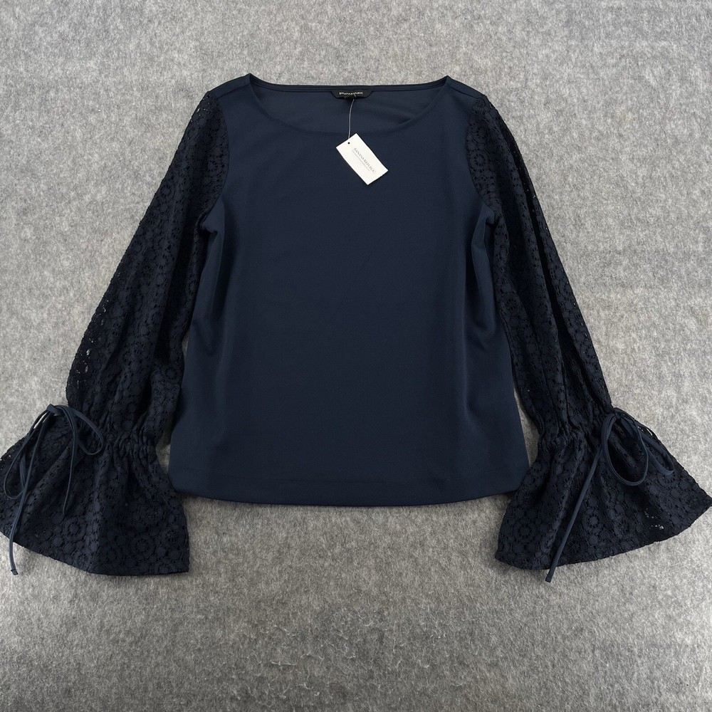 Banana Republic Womens Navy Blue Lace Knit Long Bell Sleeve Top Size S NEW