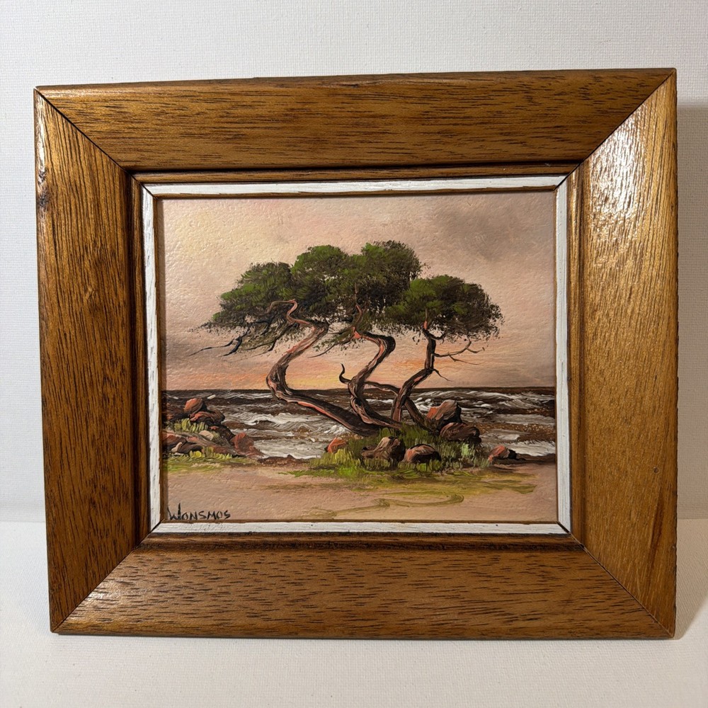 Monterey Lone Cypress Tree hand painted oil painting  by Minnie Wonsmos, Nice!