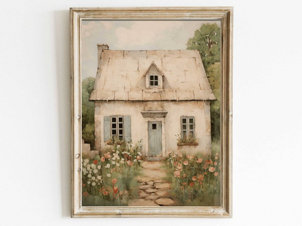 Vintage Stone House Print Stone House Cottage Painting French Countryside Art