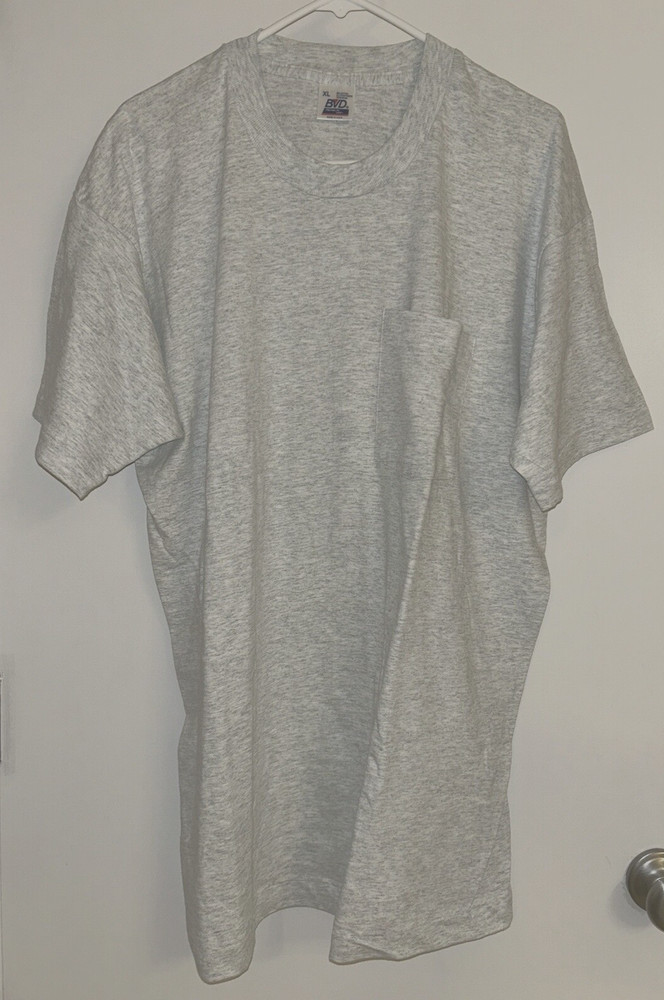 Vintage BVD GRAY Cotton Pocket Tee Shirt Mens X-Large NOS USA Single Stitch