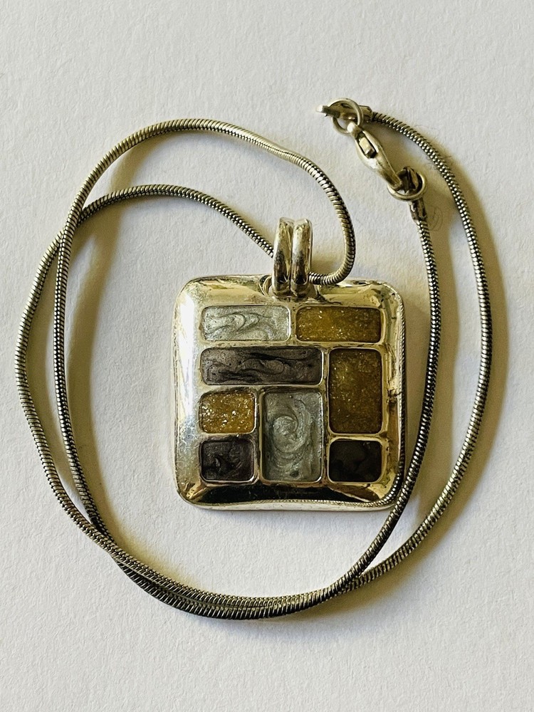Vintage Signed KC Jewelry Necklace Chain With Pendant Kenneth Cole Silver tone