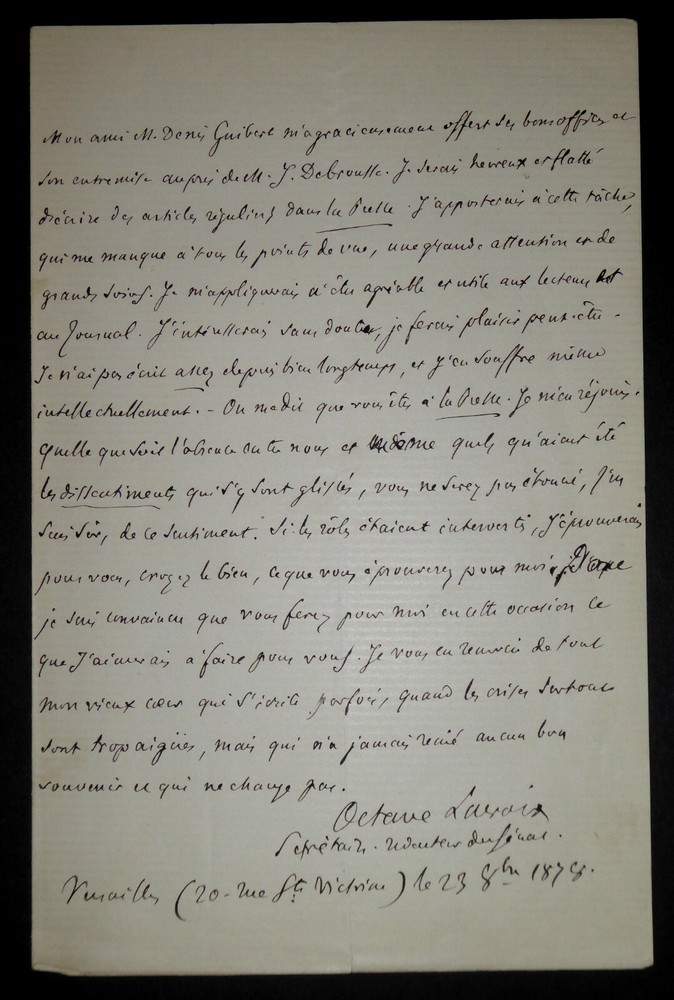 Lacroix de Crespel Octave - SIGNED AUTOGRAPH LETTER, SENATE, VERSAILLES, 1878