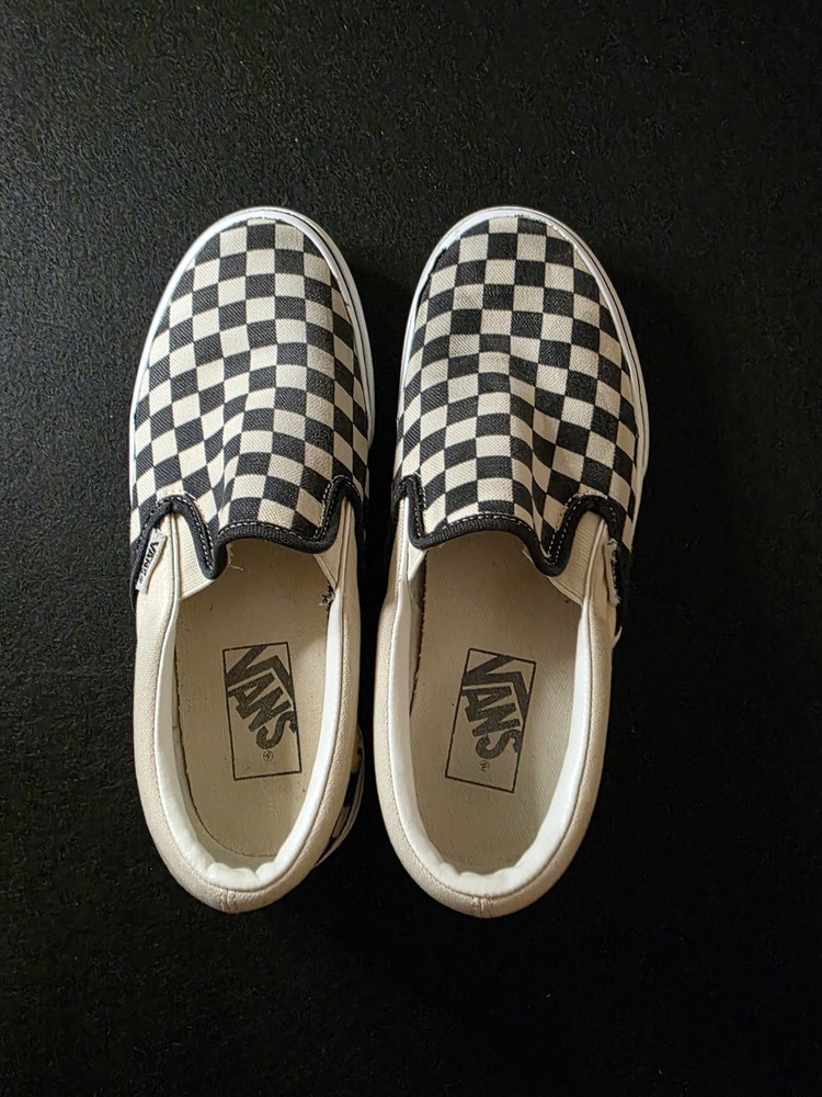 VANS size 5 Slip-On Black White Checkerboard Men's Canvas Casual Shoes