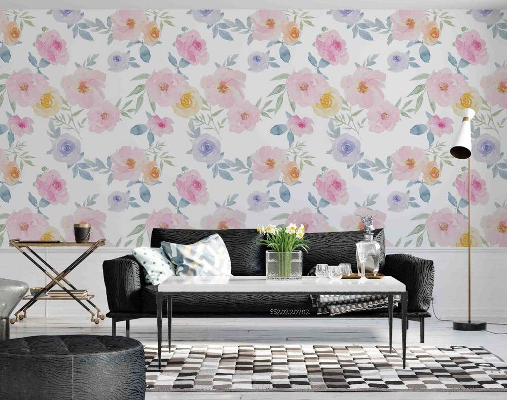 3D Watercolor Pink Floral Leaf Wall Murals Wallpaper Murals Wall Sticker