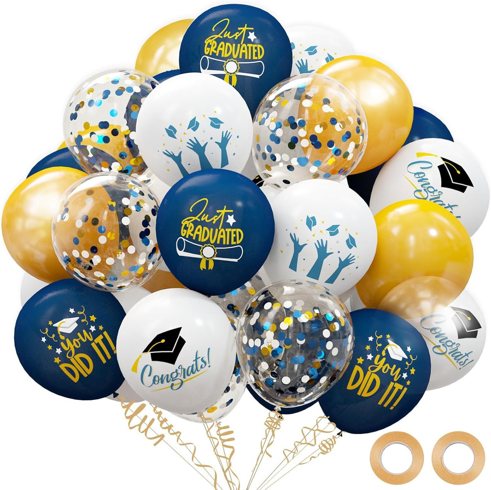 2026 Graduation Party Decorations, 68Pcs Graduation Balloons Blue and Gold Grad