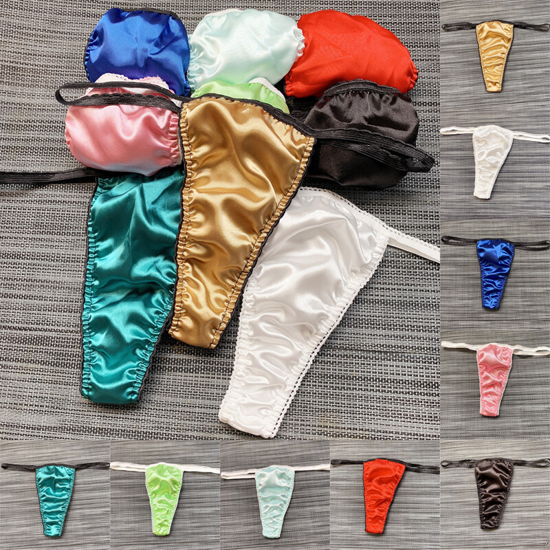 Mens Satin G-strings Lingerie Underwear Briefs Thongs Bikini Underpants T-back