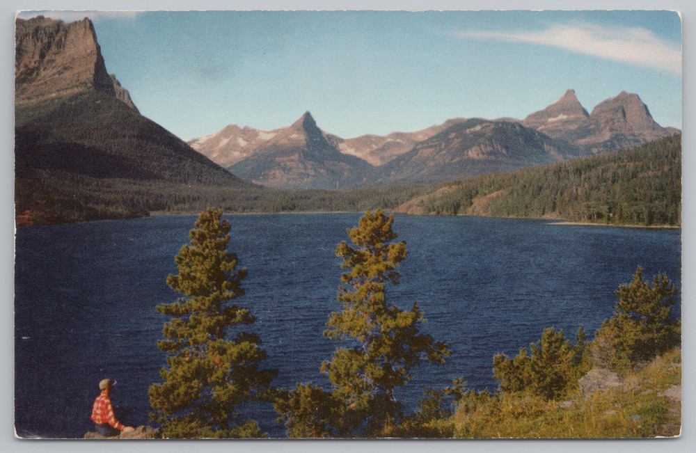 State View~Glacier National Park Montana~St Mary's Lake~Vintage Postcard