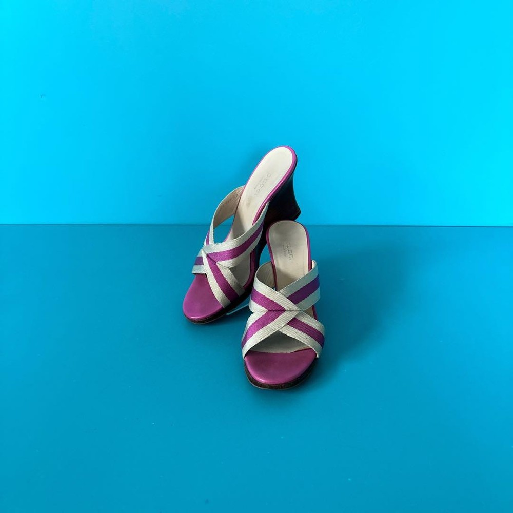 Gucci Size 35.5 Purple Women heel Pumps Mule Sandals Used Ag1109