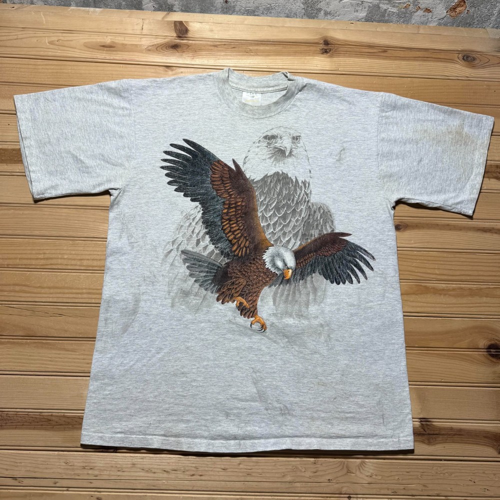 Vintage 90s Bald Eagle Nature Single Stitch Graphic Heather T-Shirt USA Made XL