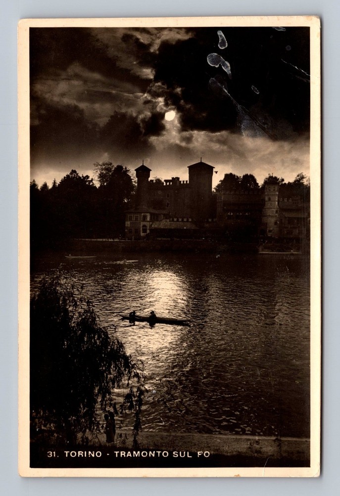 Italy- Turin Sunset On The Po River Standard Old Card View PC Vintage Postcard