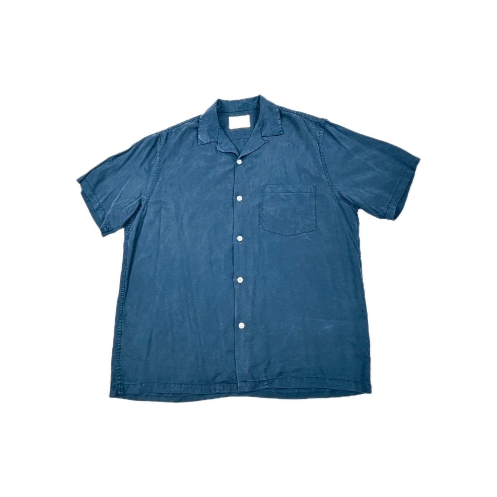 Portuguese Flannel Camp Shirt Mens Large Blue Haiwan Pleated Back Button Up