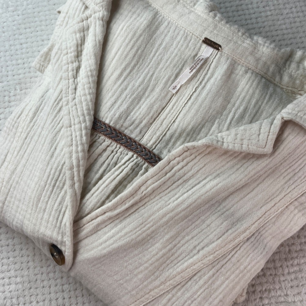 Free People Gauze Button Down Top Cream Ivory Cotton Oversized Blouse Small