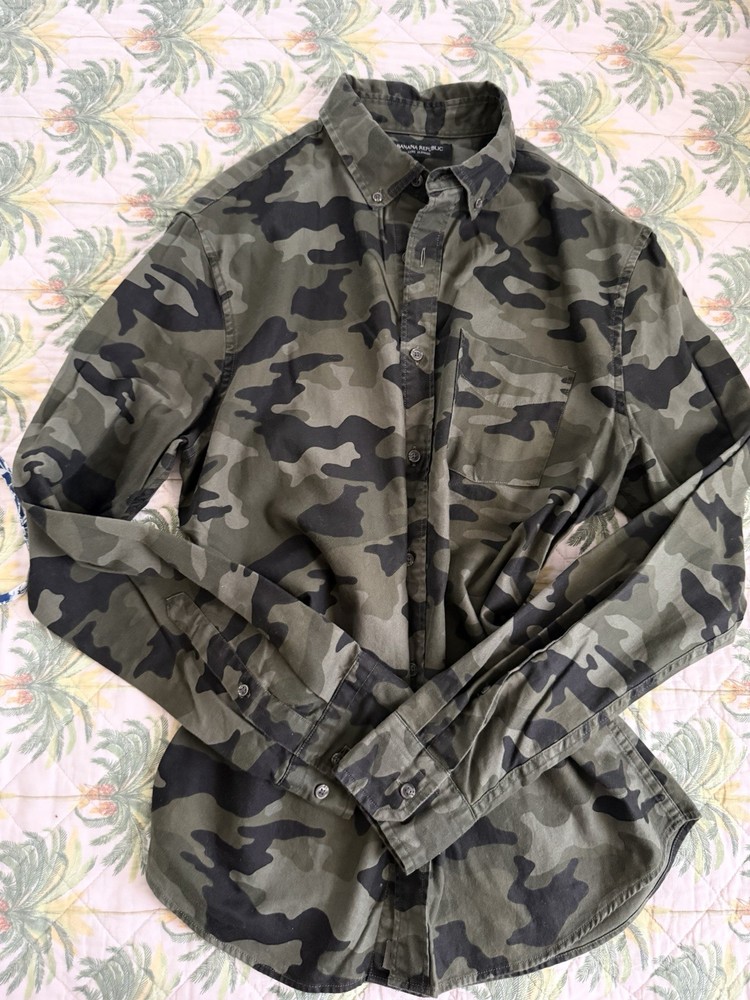 Banana Republic Luxe Flannel Camo Slim Fit Button-Down Shirt S/M Pockets