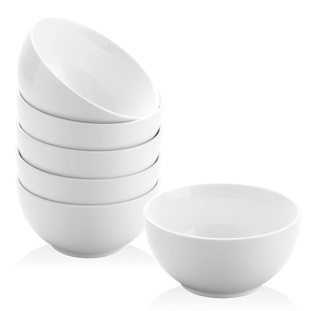 Small Bowls Set, White Ceramic Bowls of 6, 10 oz Porcelain Bowl for Kitchen D...