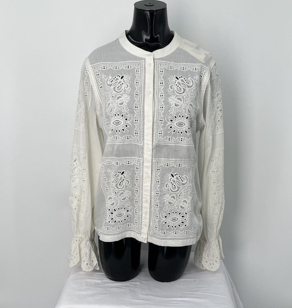 Ba&sh Womens Top Ecru Size S Soraya Embroidered Blouse Long Sleeve Button Up