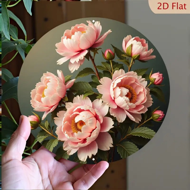 Elegant Peony Round Aluminum Sign Floral Home Decor
