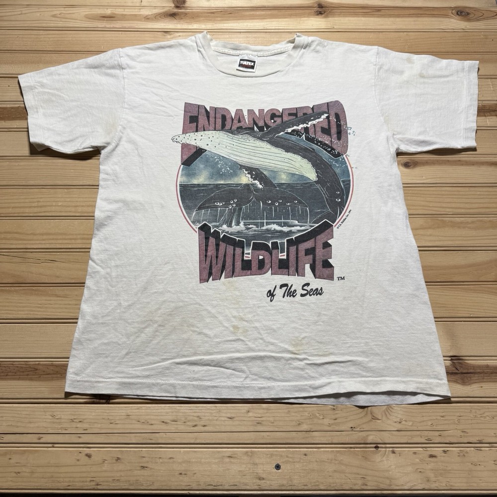 Vintage 90s 1994 Endangered Wildlife Of The Seas Humpback Whale Shirt Size XL