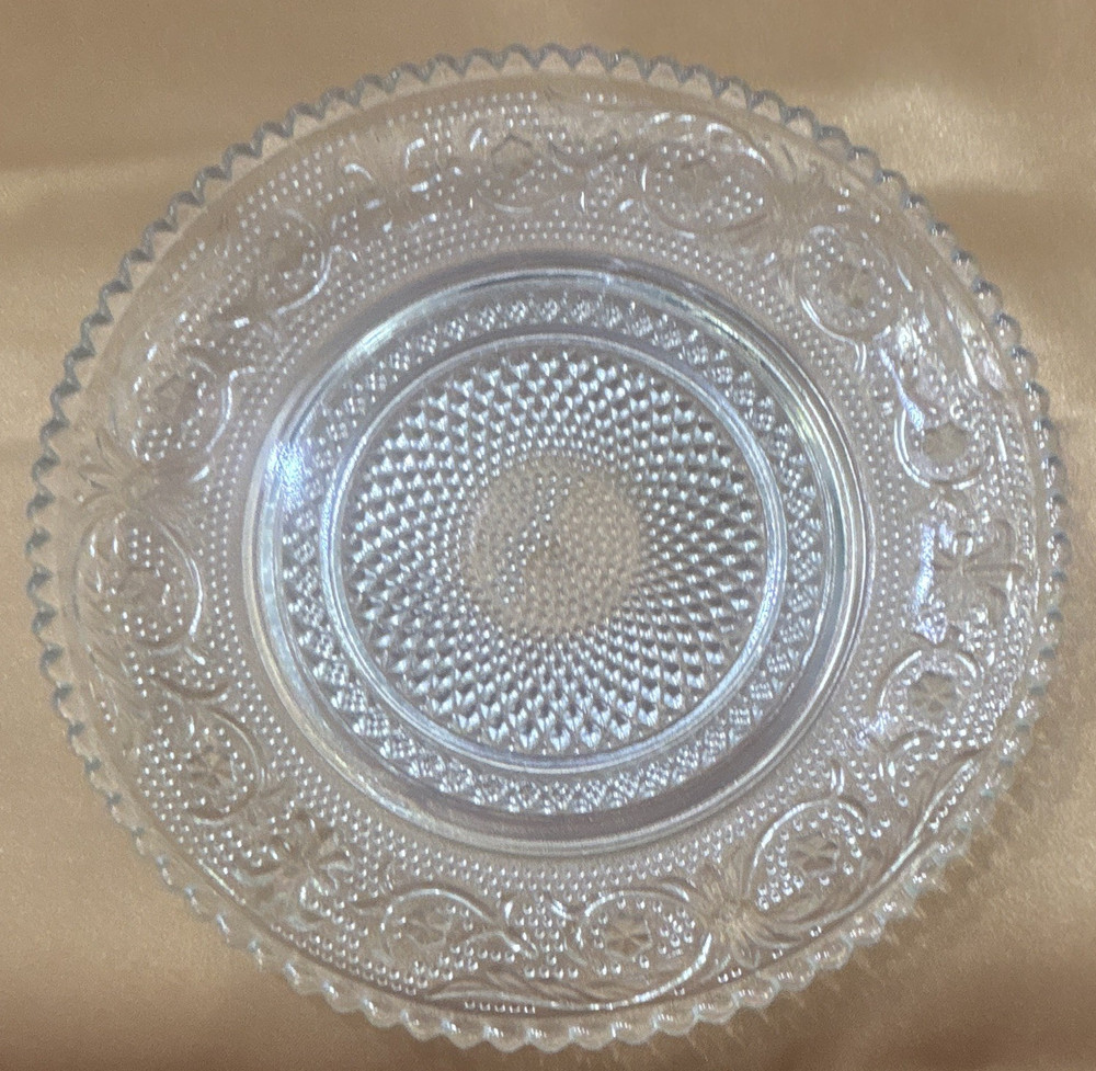 Vintage Clear Pressed Glass Floral Round Plate with Decorative Scalloped Rim