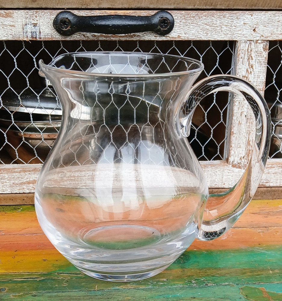 Vintage Clear Glass Pitcher with Handle and Spout Solid