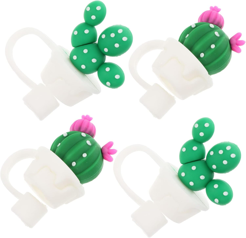 4Pcs Cactus Straw Plugs Silicone Drinking Straws Drinking Straw Caps Reusable Si
