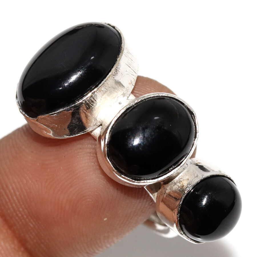 Black Onyx 925 Silver Plated Gemstone Ring US 9 Fast-Selling Gift JW