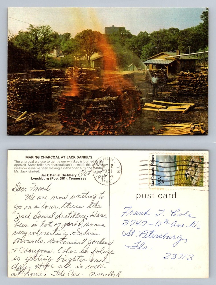 Lynchburg, TN-Tennessee Jack Daniel’s Distillery Charcoal Vintage c1981 Postcard