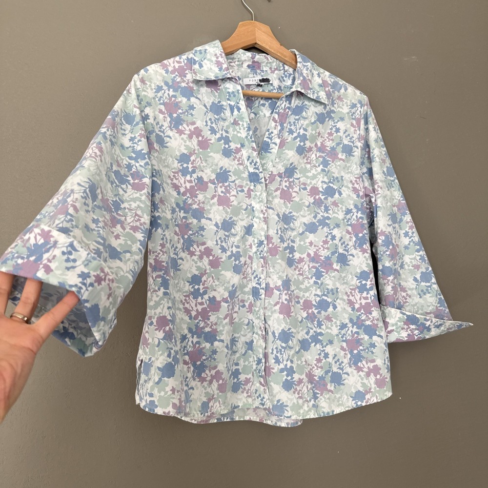 Foxcroft Wrinkle Free Shaped Fit Button Up Blouse 3/4 Sleeve Multicolor Sz 16P