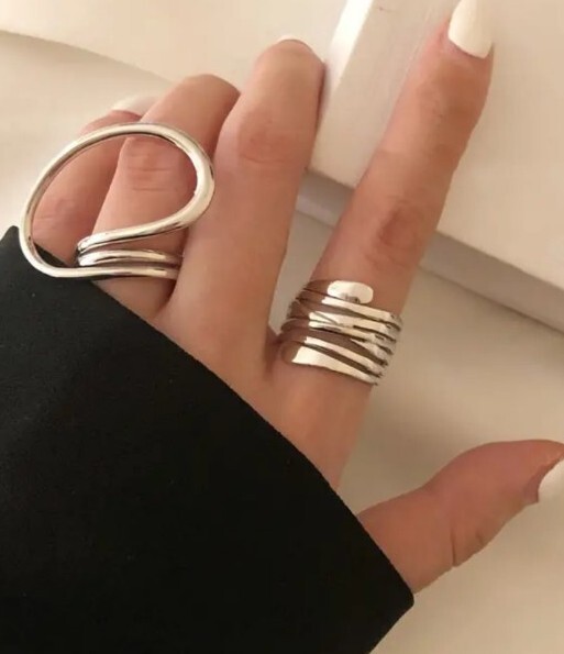 Abstract Gold Silver Elegant Evening Party Ring Set for Ladies UK-image