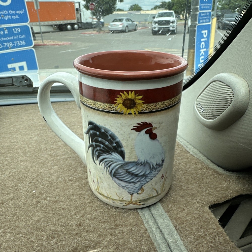 Gibson Everyday Coffee Tea Cup Mug Rooster Sunflower Red Rustic Farm House