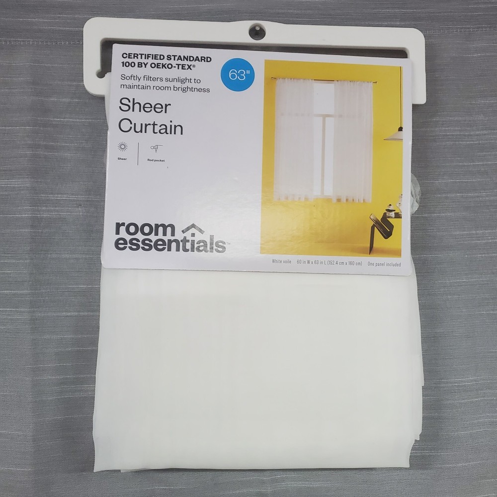 Sheer White Curtain Panel 60x63 Inch Rod Pocket Window Dressing