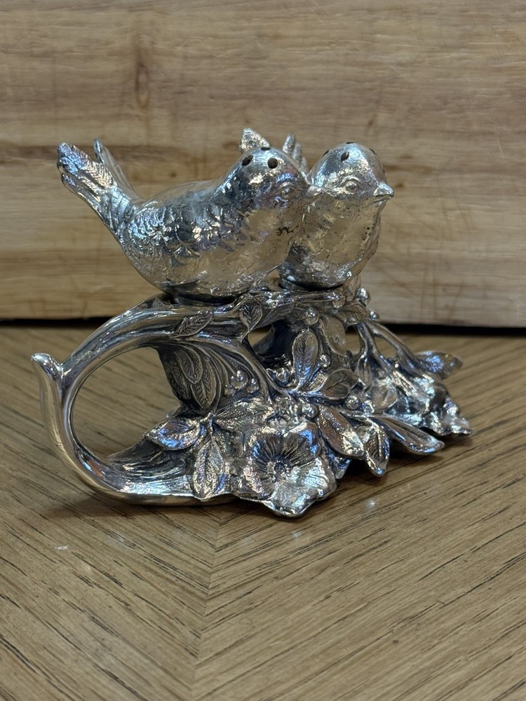 Vintage Weidlich Brothers Salt & Pepper Shakers Silverplated Birds on Branch