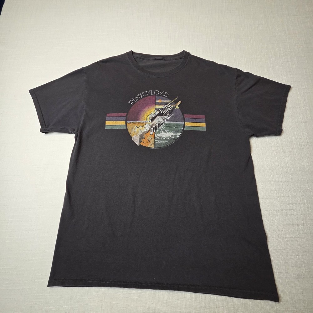 Pink Floyd Graphic T Shirt Dark Side Style Faded Rock Band Tee Estimated Size M
