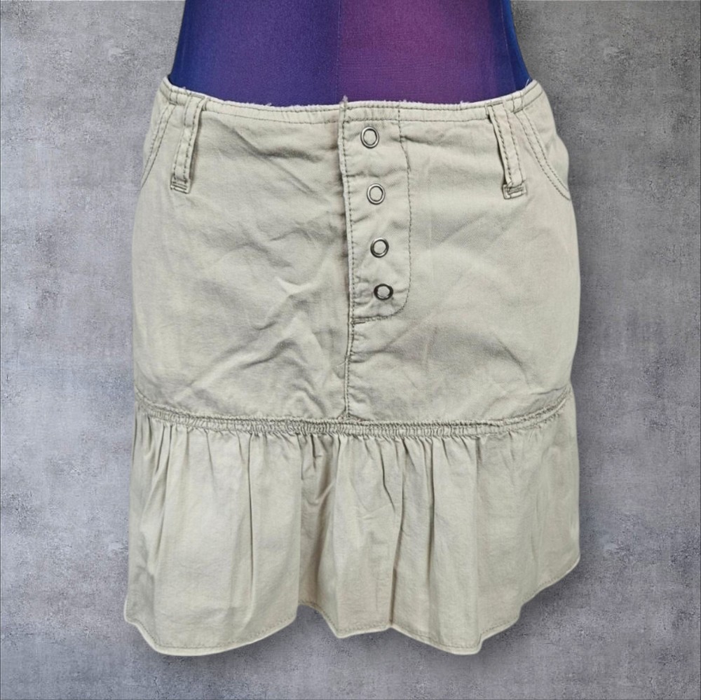 Vintage Y2K American Eagle Pleated Ruffle Khaki Jean Mini Skirt Size 12 K87