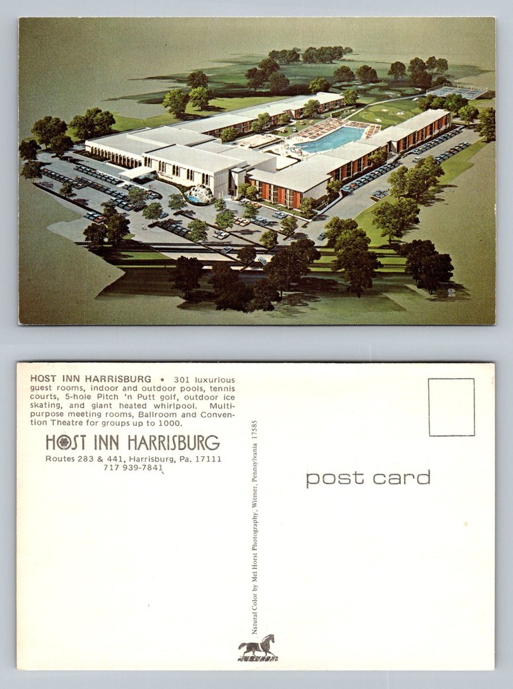 Harrisburg, PA-Pennsylvania, Aerial Host Inn Motel Pool Courts Vintage Postcard