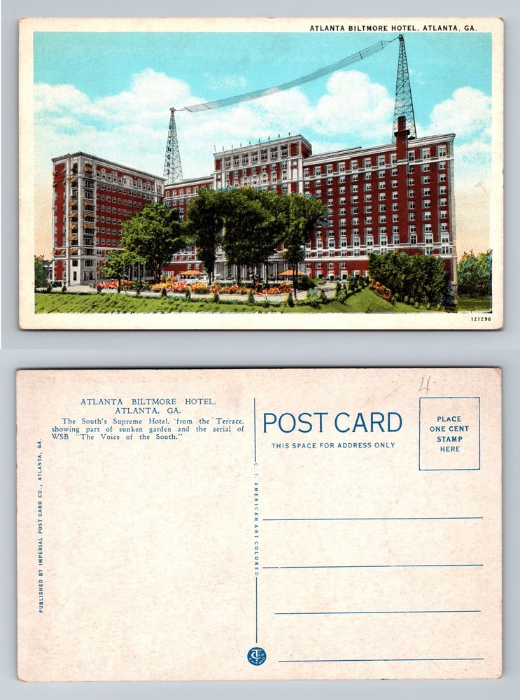 Atlanta, GA-Georgia, Biltmore Hotel with WSB Radio Towers Vintage Postcard