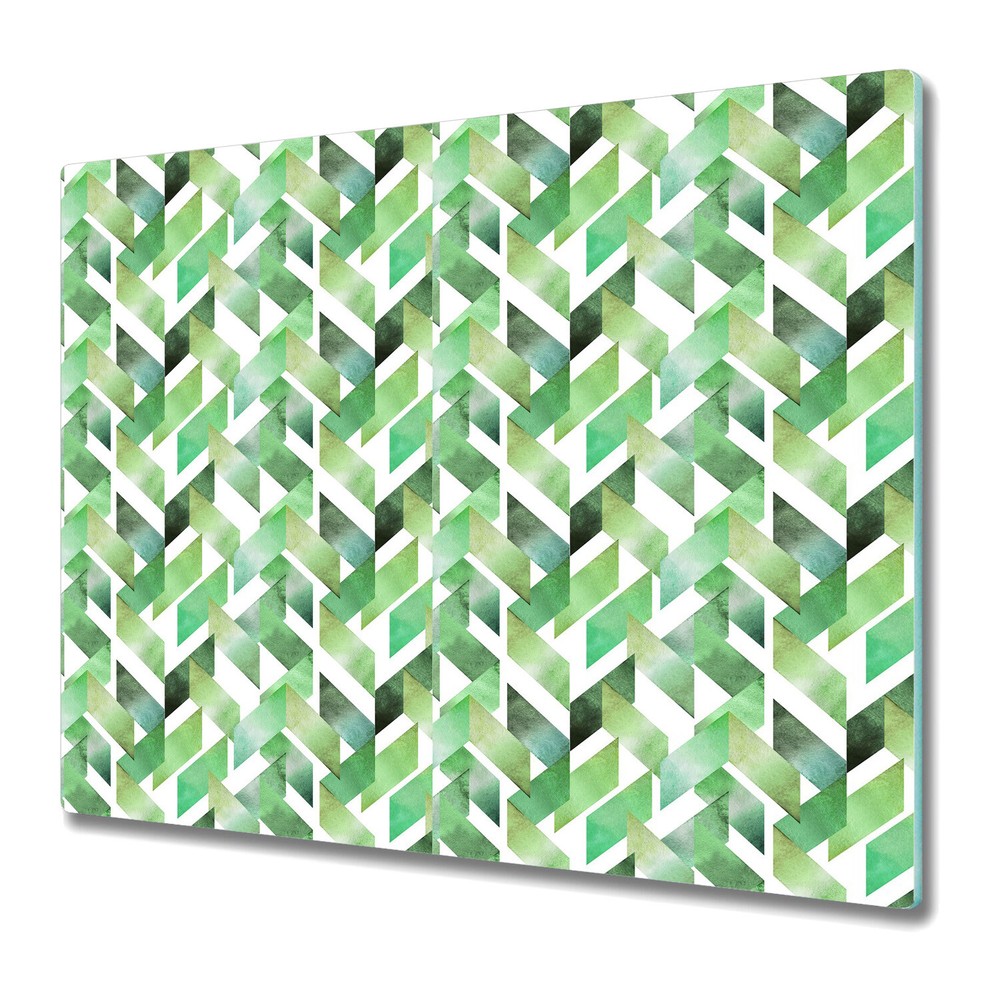 Glass Kitchen Chopping Board Green Messy Herringbone Watercolour Floral 60x52