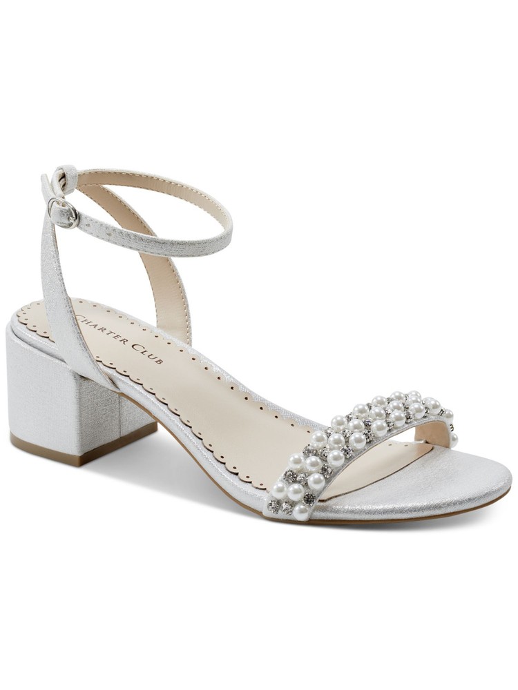 CHARTER CLUB Womens Silver Amara Open Toe Block Heel Heeled Sandal 7 M