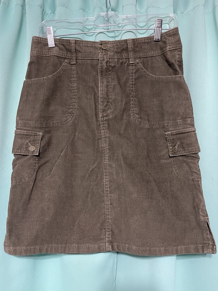 Eddie Bauer Vintage Olive Green Corduroy Cargo Poker Skirt Size 8 ADORABLE!