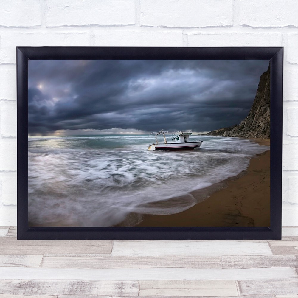 The Boat ocean beach mountain landscape Wall Art Print