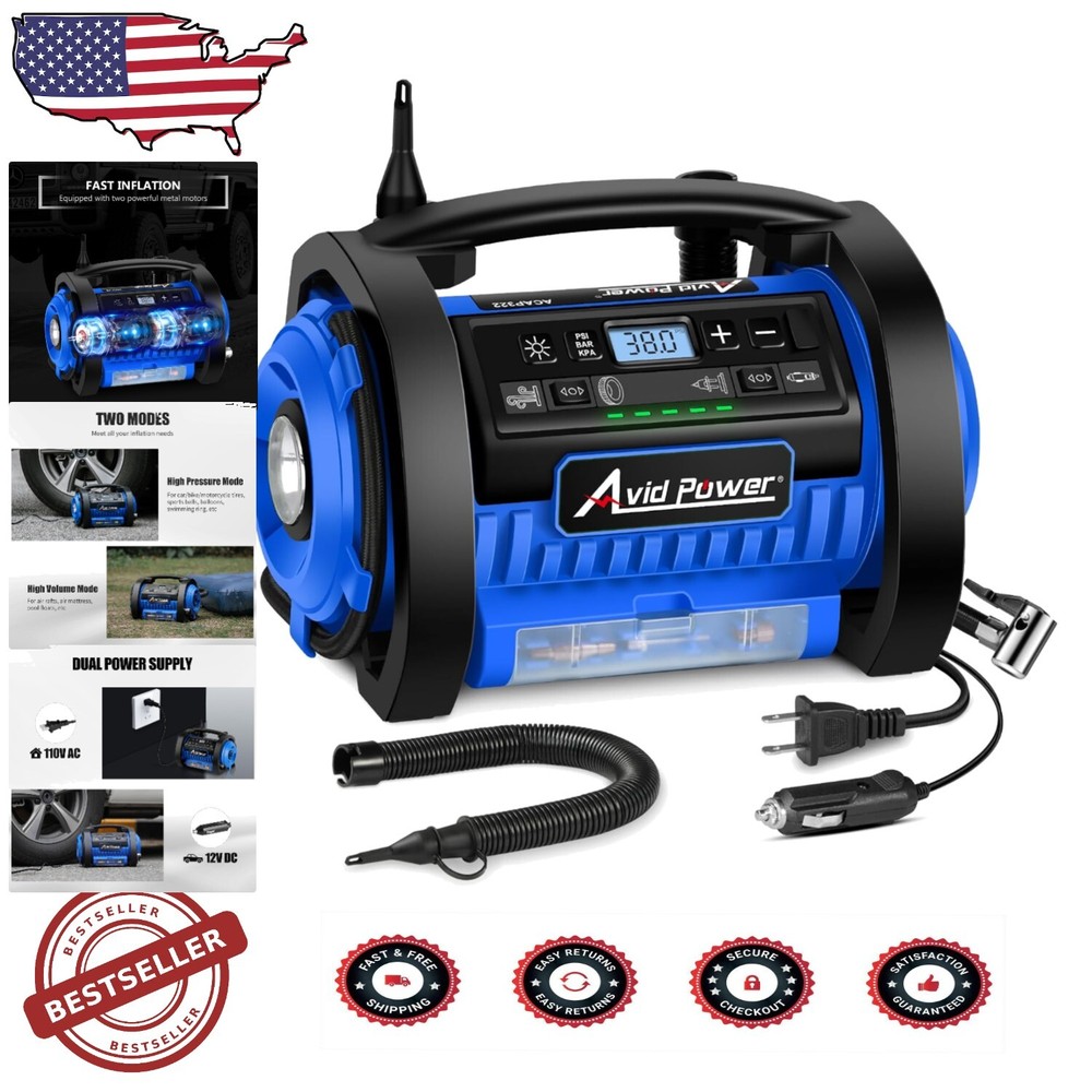Compact 12V/120V Air Compressor for Tires & Inflatables - Fast Inflate/Deflate