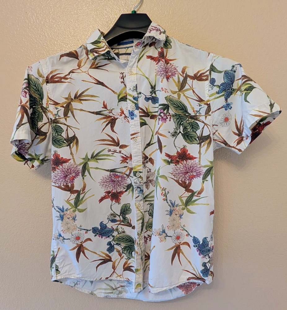 Denim & Flower Men's Large Hawaiian Tropical Floral Cruise Vacation Resort Beach